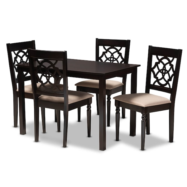 Baxton Studio Renaud Sand Upholstered Espresso Finished 5-Piece Wood Dining Set 157-9729-8026 - main